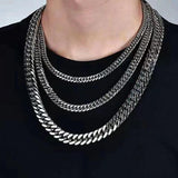 Titanium Steel Silver Cuban Chain Necklaces for Men Women