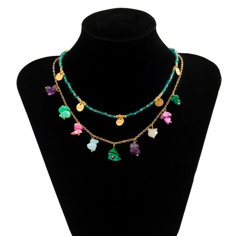 Bohemian Stone Pendant Necklace Colorful Crystal Choker