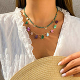 Bohemian Stone Pendant Necklace Colorful Crystal Choker