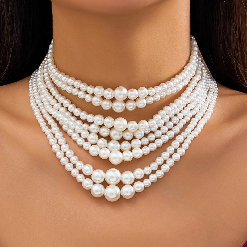 Pearl Beads Chain Necklace Collares Round Circle Choker Y2K Jewelry