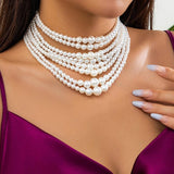 Pearl Beads Chain Necklace Collares Round Circle Choker Y2K Jewelry