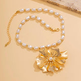 Rose Flower Choker Necklace for Women Bridal Goth Pearl Adjustable Chain Y2K
