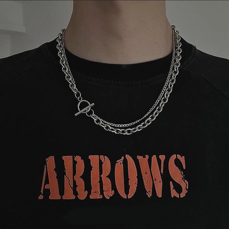 Punk Layered Stainless Steel Chain Necklace Hip Hop Buckle Choker