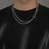 Punk Layered Stainless Steel Chain Necklace Hip Hop Buckle Choker