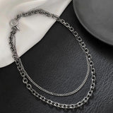 Punk Layered Stainless Steel Chain Necklace Hip Hop Buckle Choker