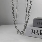 Punk Layered Stainless Steel Chain Necklace Hip Hop Buckle Choker