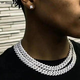 Prong Cuban Link Chain Hip Hop Men Necklace 2/3 Row Rhinestone Paved