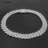 Prong Cuban Link Chain Hip Hop Men Necklace 2/3 Row Rhinestone Paved