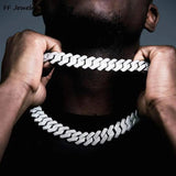 Prong Cuban Link Chain Hip Hop Men Necklace 2/3 Row Rhinestone Paved