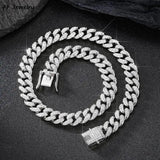 Prong Cuban Link Chain Hip Hop Men Necklace 2/3 Row Rhinestone Paved