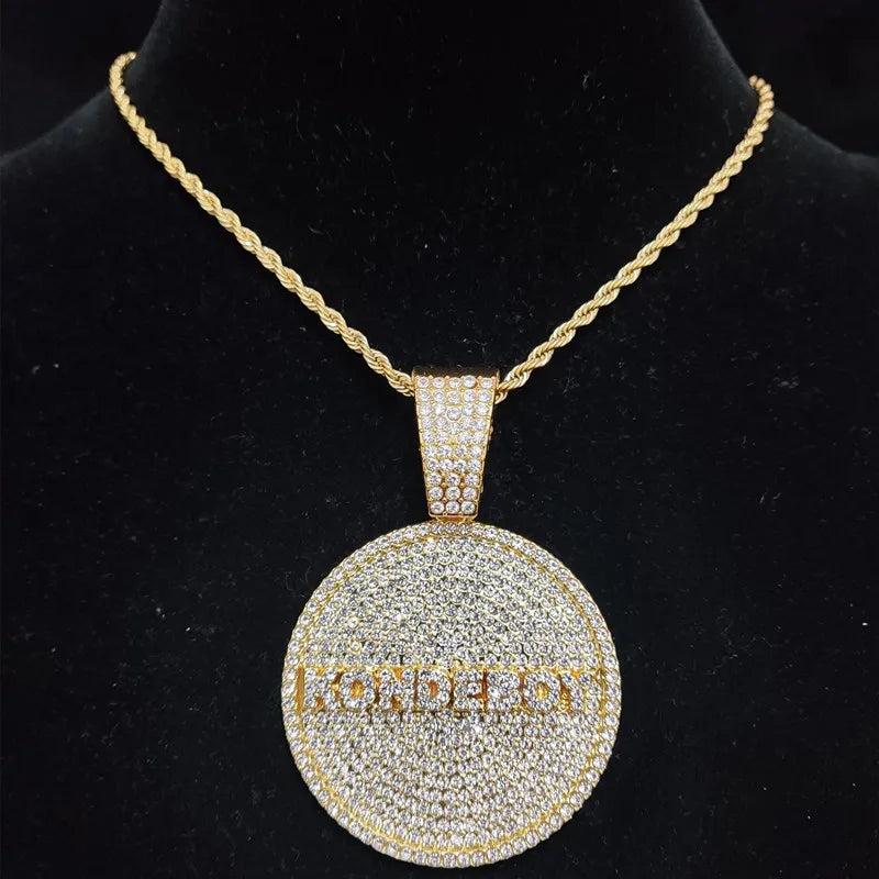 Hip Hop KONDE BOY Letters Pendant Necklace Cuban Chain Bling Necklaces