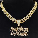 Men Women Hip Hop Letter Pendant Necklace with Cuban Chain