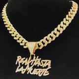 Men Women Hip Hop Letter Pendant Necklace with Cuban Chain
