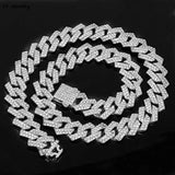 15MM 2 Row Rhinestone Paved Prong Rhomb Cuban Link Chain Necklace