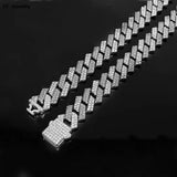 15MM 2 Row Rhinestone Paved Prong Rhomb Cuban Link Chain Necklace