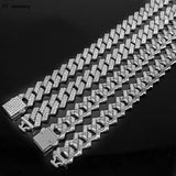 15MM 2 Row Rhinestone Paved Prong Rhomb Cuban Link Chain Necklace