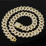 15MM 2 Row Rhinestone Paved Prong Rhomb Cuban Link Chain Necklace