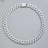 15MM 2 Row Rhinestone Paved Prong Rhomb Cuban Link Chain Necklace