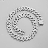 15MM 2 Row Rhinestone Paved Prong Rhomb Cuban Link Chain Necklace