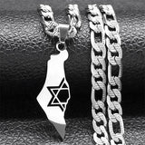 Hexagram Magen Star of David Map Pendant Necklace Stainless Steel Chain Necklace