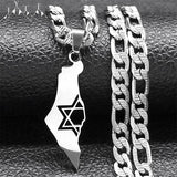 Hexagram Magen Star of David Map Pendant Necklace Stainless Steel Chain Necklace