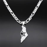 Hexagram Magen Star of David Map Pendant Necklace Stainless Steel Chain Necklace