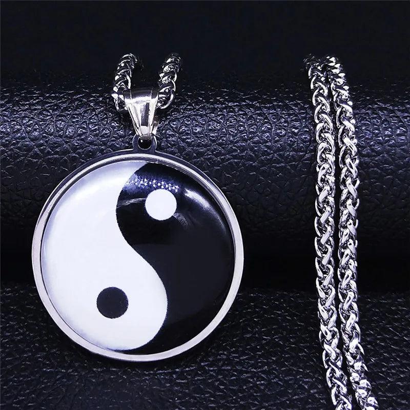 Yin Yang Gossip Stainless Steel Chain Necklace Men Women Silver BL20S03