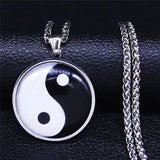 Yin Yang Gossip Stainless Steel Chain Necklace Men Women Silver BL20S03