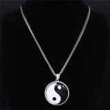 Yin Yang Gossip Stainless Steel Chain Necklace Men Women Silver BL20S03