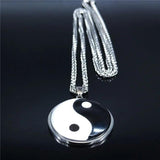 Yin Yang Gossip Stainless Steel Chain Necklace Men Women Silver BL20S03