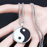 Yin Yang Gossip Stainless Steel Chain Necklace Men Women Silver BL20S03