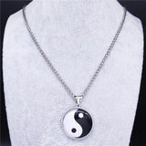 Yin Yang Gossip Stainless Steel Chain Necklace Men Women Silver BL20S03