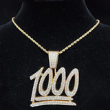 Hip Hop 1000 Number Pendant Necklace Cuban Chain Iced Out Bling