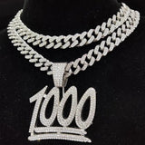 Hip Hop 1000 Number Pendant Necklace Cuban Chain Iced Out Bling