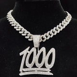 Hip Hop 1000 Number Pendant Necklace Cuban Chain Iced Out Bling