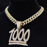 Hip Hop 1000 Number Pendant Necklace Cuban Chain Iced Out Bling