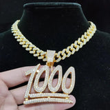 Hip Hop 1000 Number Pendant Necklace Cuban Chain Iced Out Bling