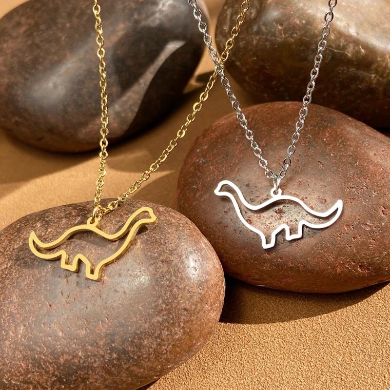 Brachiosaurus Dinosaur Necklace Stainless Steel Punk Neck Chain Animal Jewelry