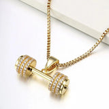 Iced Out Rhinestone Barbell Pendant Necklace for Men Hip Hop Jewelry