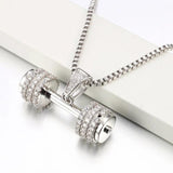 Iced Out Rhinestone Barbell Pendant Necklace for Men Hip Hop Jewelry