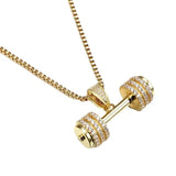 Iced Out Rhinestone Barbell Pendant Necklace for Men Hip Hop Jewelry