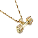 Iced Out Rhinestone Barbell Pendant Necklace for Men Hip Hop Jewelry