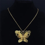 Butterfly Filigree 3D Copper Pendant Necklace Stainless Steel Chain Jewelry