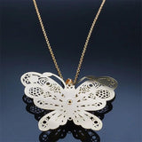 Butterfly Filigree 3D Copper Pendant Necklace Stainless Steel Chain Jewelry