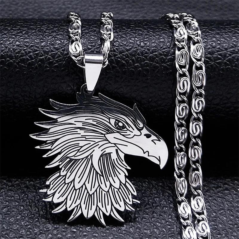 Gothic Egypt Eagle Head Pendant Necklace Stainless Steel Hip Hop Rock Jewelry