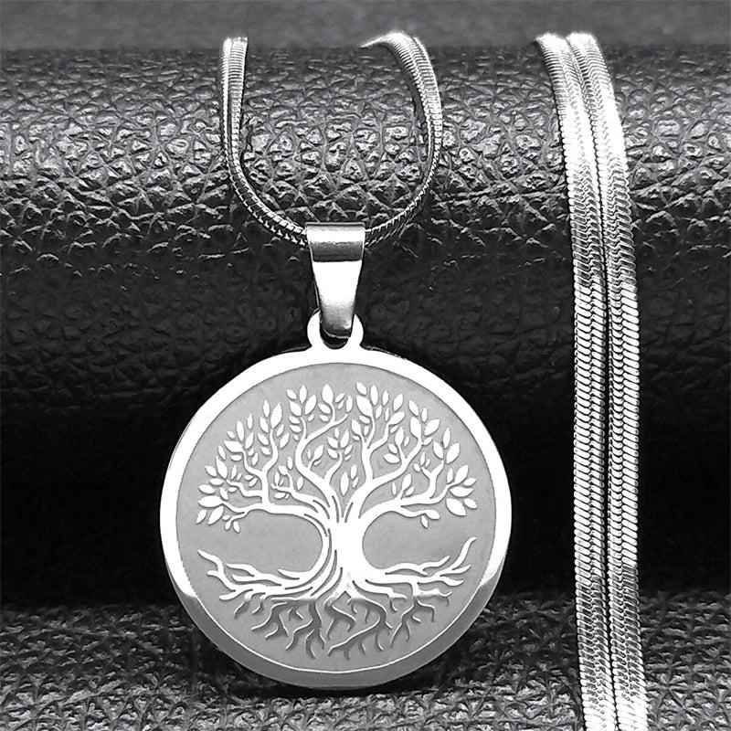 Tree Of Life Pendant Necklace Stainless Steel Silver Faith Chain Jewelry