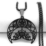 Gothic Bat Pentagram Moon Necklace Stainless Steel Witch Crescent Chain Jewelry
