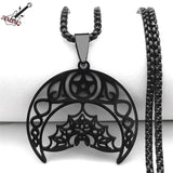 Gothic Bat Pentagram Moon Necklace Stainless Steel Witch Crescent Chain Jewelry