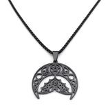 Gothic Bat Pentagram Moon Necklace Stainless Steel Witch Crescent Chain Jewelry