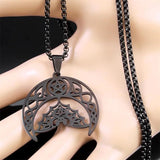 Gothic Bat Pentagram Moon Necklace Stainless Steel Witch Crescent Chain Jewelry
